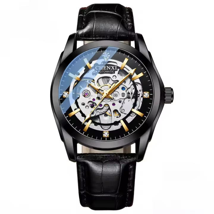 Reloj mecánico completamente automático con correa de cuero para hombre, reloj mecánico hueco, reloj luminoso e impermeable. - 1