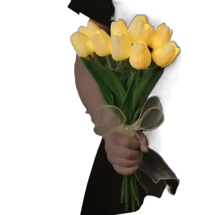 Lámpara LED de noche de tulipán, lámpara de mesa de flores artificiales, ramo de flores simuladas, ramo decorativo - 1