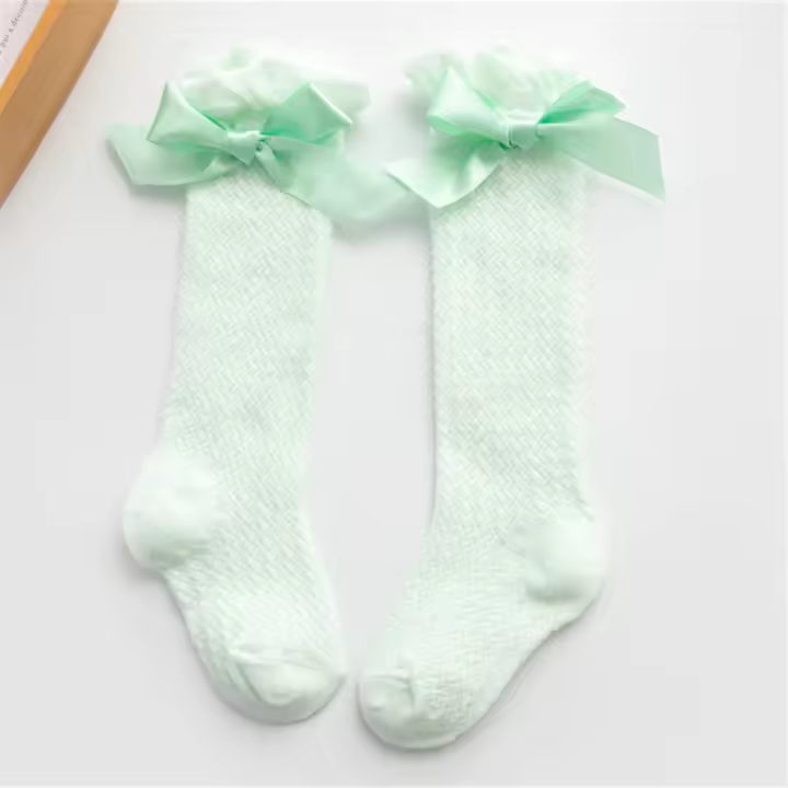 Calcetines suaves de algodón transpirable para recién nacido, medias largas hasta la rodilla con lazo, estilo real, alta calidad - 1