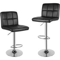 Taburete de Bar de Juego de 2 Altos de Cocina Silla de Bar de Cuero Sintético Regulable en Altura con Resaldo y Reposapiés Giratorio de 360° para Cocina, Mostrador, Bar Negro - details 0