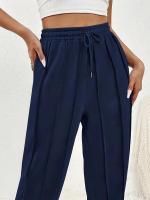 Pantalones deportivos de pierna ancha con cintura elástica para mujer, pantalones rectos grises para primavera y otoño, elásticos cómodos Vintage - details 15