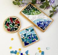 Posavasos de Mosaico Hecho a Mano DIY Almohadilla de Bambú para Taza Patrón de Corazón Cuadrado - details 3
