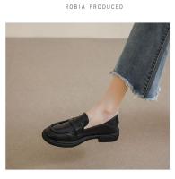 Mocasines planos de tacón grueso para mujer, estilo británico, de piel de becerro negra, talla grande 41-43 - details 7