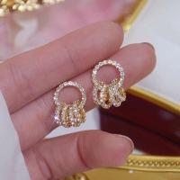 Pendientes redondos coreanos con hebilla femenina súper brillante, elegantes pendientes de circonita AAA de oro real de 14K, regalo de cumpleaños - details 0