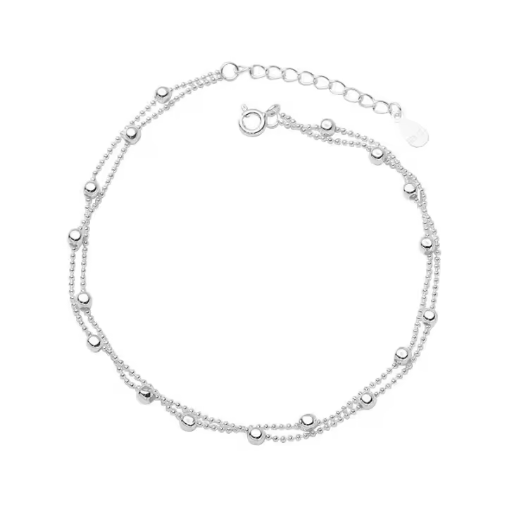 Tobillera de Plata Esterlina de Doble Capa Estilo Coreano Sencillo Accesorio de Amigo Estudiante - 1