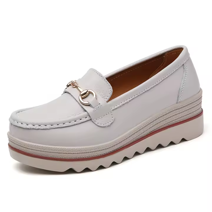 Mocasines de cuero con plataforma para mujer Zapatos sin cordones Zapatos para caminar antideslizantes y transpirables - 1