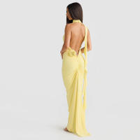 BUNO-vestido largo con cuello en V para mujer, prenda elegante con espalda descubierta, cintas, bodycons, fiesta de noche - details 7