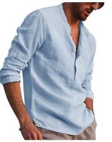 Camisa informal de lino para hombre, camisa de manga larga con cuello en V, ropa de playa, 2024 - details 8