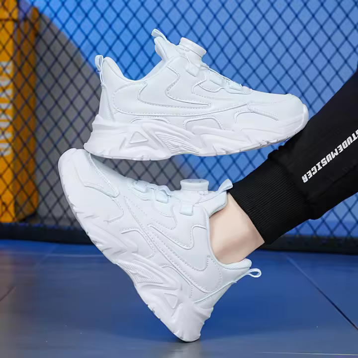 Zapatillas Deportivas Blancas Para Niños Y Niñas 2023, Transpirables, De Cuero, Con Cordones Y Hebilla, Ideales Para Otoño - 1