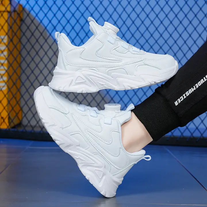 Zapatillas Deportivas Blancas Para Niños Y Niñas 2023, Transpirables, De Cuero, Con Cordones Y Hebilla, Ideales Para Otoño - 1