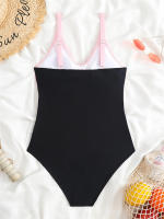 Bañador de una pieza para mujer, traje de baño liso con cuello en V, Monokini Sexy, ropa de playa para verano, 2024 - details 9