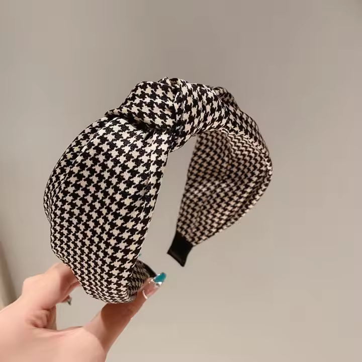 Diademas Vintage a cuadros para niña y mujer, bandanas antideslizantes de lado ancho, cinta para el pelo de rejilla, diadema con nudo, envoltura para la cabeza coreana - 1