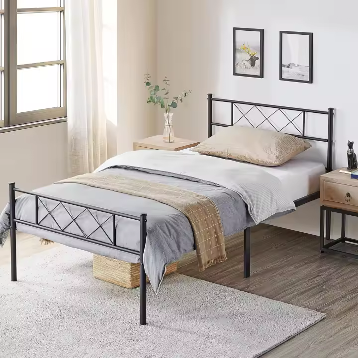 Cama Individual 90 x 190 cm con Espacio Almacenamiento Bajo Marco Metal Altura del Suelo 32 cm Blanco - 1
