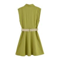Vestido de diseñador con cinturón sin mangas de color sólido corto simple temperamento 2025 verano nueva ropa de mujer. - details 2
