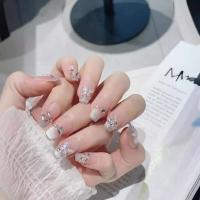 10 uñas adhesivas de ojo de gato rosa de bailarina francesa hechas a mano y juego completo de uñas postizas - details 5
