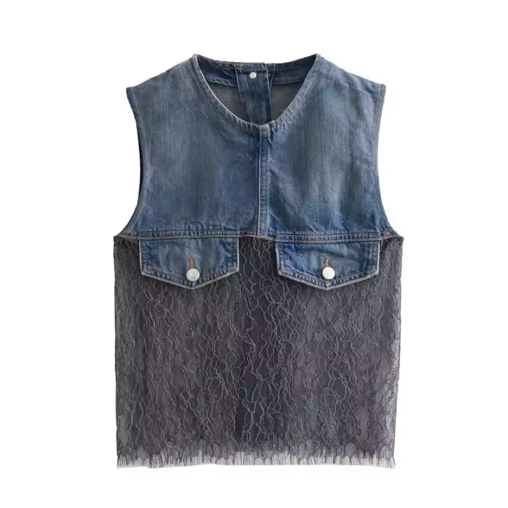 - Chaleco vaquero para mujer con costuras, chaqueta corta, tops, primavera y verano, 2025 - 1