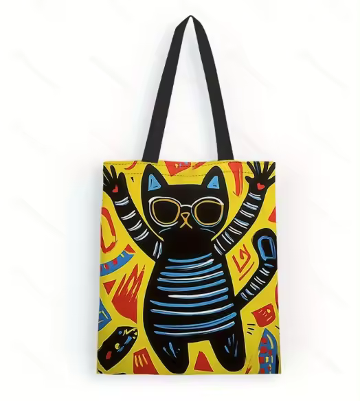1 pieza, bolso de mano de lona con patrón de gato graffiti, bolso cruzado, bolso de mano, bolso de hombro multiusos para mujer, bolso de hombro escolar de lona, ​​bolso de compras ligero, el mejor regalo para profesores, amigos, elementos esenciales de gr - 1