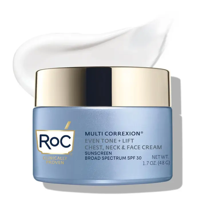 RoC Multi Correxion 5 en 1 Crema Hidratante para Pecho, Cuello y Cara con SPF 30, para Reafirmante y Arrugas del Cuello, Vitamina E y Karité - 1