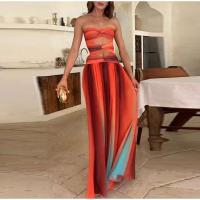 Vestido largo elegante con estampado degradado para mujer, vestido sin tirantes con agujeros y cintura alta, bata A e para mujer, moda Primavera 2025, vestidos elegantes para mujer - details 1