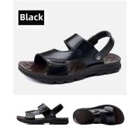 Sandalias de cuero suave de verano para hombre, sandalias antideslizantes informales con punta abierta para exteriores, sandalias deportivas cómodas para playa - details 21