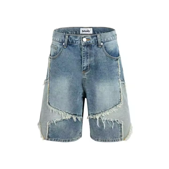 Pantalones vaqueros sueltos para hombre, pantalones cortos de pierna ancha, rectos, informales, de cinco puntas, de talla grande - 1
