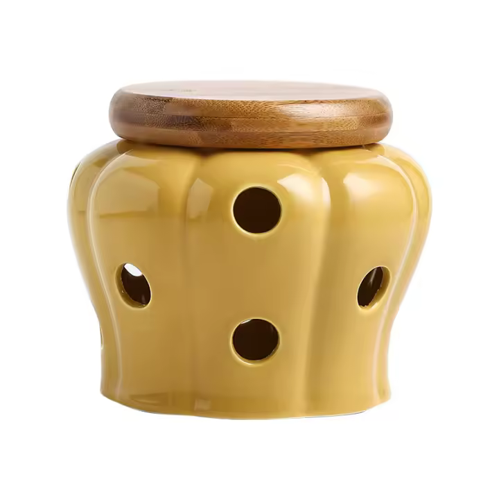 Tarro hueco de cerámica para almacenar ajo con tapa, forma de calabaza, tarro para almacenar ajo, jengibre y guindilla, pantalla de vela - 1