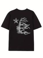 Camiseta de Verano Transpirable con Estampado de Cara Artística y Estrellas - details 1