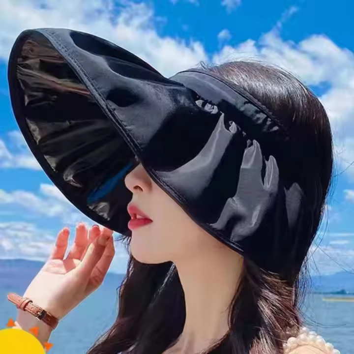 Sombrero para el sol de concha para mujer, protección UV, aro para el cabello de doble uso, gorra plegable de ala ancha, playa al aire libre de verano - 1