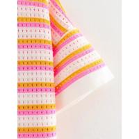 Top elegante de media manga con solapa para mujer, conjunto corto de cintura alta, camisa con estampado de rayas, pantalones cortos, traje a rayas a la moda para mujer - details 4