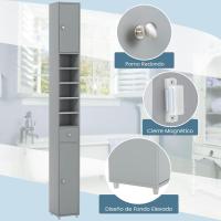 Armario Alto de Baño, Armario Delgado de Baño Alto con 2 Puertas, 1 Cajón y 5 Estantes (Blanco) - details 12