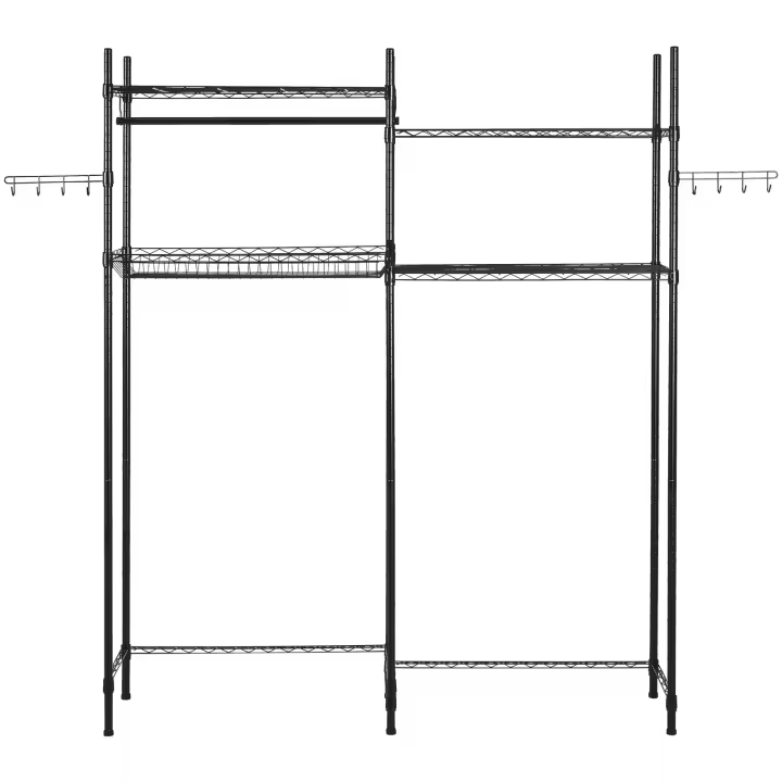 SucceBuy Estantes de almacenamiento para lavadora y secadora, estante para lavandería de 4 niveles con barra para colgar y ganchos, estantería ajustable para optimizar el espacio y organizar, negro - 1