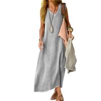 Vestido sin mangas de lino y algodón para mujer, prenda informal holgada con cuello en V, Color liso, para fiesta nocturna - details 13
