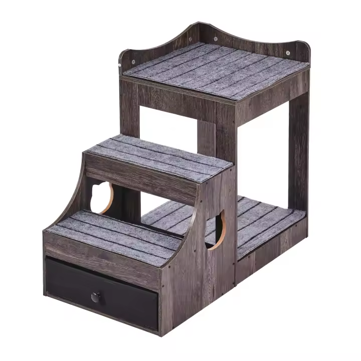 SucceBuy Litera Gris para Mascotas con Escaleras Extraíbles, Percha con Ventana de Varios Niveles para Perros y Gatos, con Almacenamiento y Uso en Interiores, Cómoda Plataforma para Asiento para Mascotas Pequeñas - 1