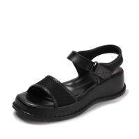 Sandalia de una sola pieza con punta de cinta mágica, zapatos romanos informales a la moda, novedad de verano, sandalias versátiles con Tacón de Cuña y suela gruesa para - details 1