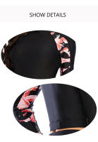Conjunto de tankini corto de manga larga con estampado floral, cintura alta, corte alto y cuello alto, traje de surf y buceo con - details 9