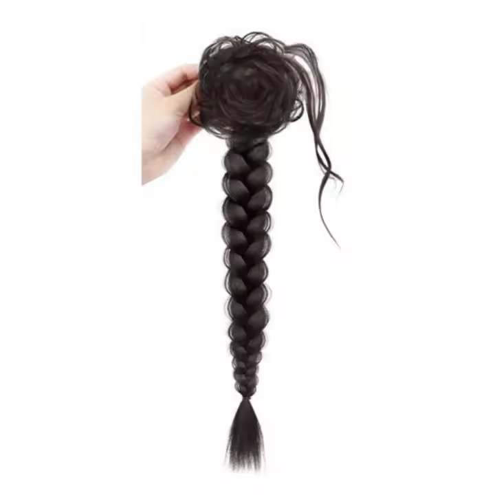 Peluca de estilo antiguo de estilo chino, peluca con cabeza de bola de cola de caballo baja, Clip de garra, peluca de cola de caballo Hanfu Cheongsam, peluca trenzada torcida para mujer - 1