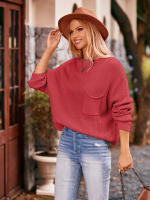 Suéter elegante de punto para mujer, jersey básico con bolsillo y cuello redondo, holgado, Vintage, otoño e invierno, 2023 - details 7