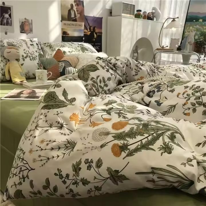 Juego de Ropa de Cama de Flores Europeas Suaves Cubierta de Edredón, Sábana, Fundas de Almohada - 1