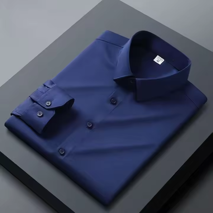 Camisa de manga larga para hombre, informal, de negocios, naranja, sin permanente, resistente a las arrugas, elástica, color sólido, nuevo estilo - 1