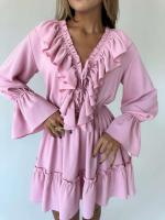 Tossy-minivestido blanco con volantes y cuello en V para mujer, vestido elegante de manga larga con retazos, cintura alta, con cordones - details 15