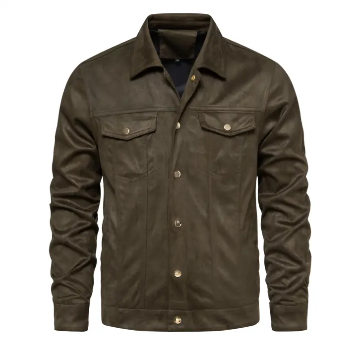 Chaqueta de cuero con solapa para hombre, otoño e invierno, 2023 - 1