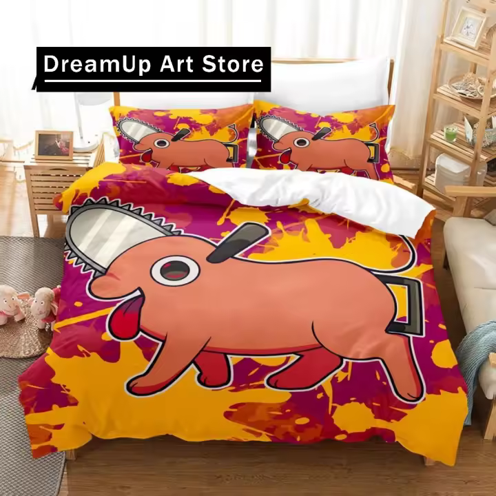 Juego de Ropa de Cama 3D Pochita Chainsaw Man Cubierta de Edredón Twin Queen Full Size - 1
