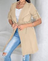 Ropa de mujer 2025 Otoño e Invierno moda suelta Color sólido manga enrollable chaqueta cortavientos de longitud media - details 20