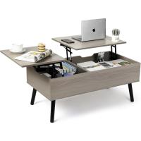 Mesa de Centro, Mesa de Centro Regulable en Altura, Extraíble, Extensible, Compartimento de Almacenaje Oculto Independiente, Tablero Elevable Doble, Mesa de Sofá de Salón, Color Nogal - details 25