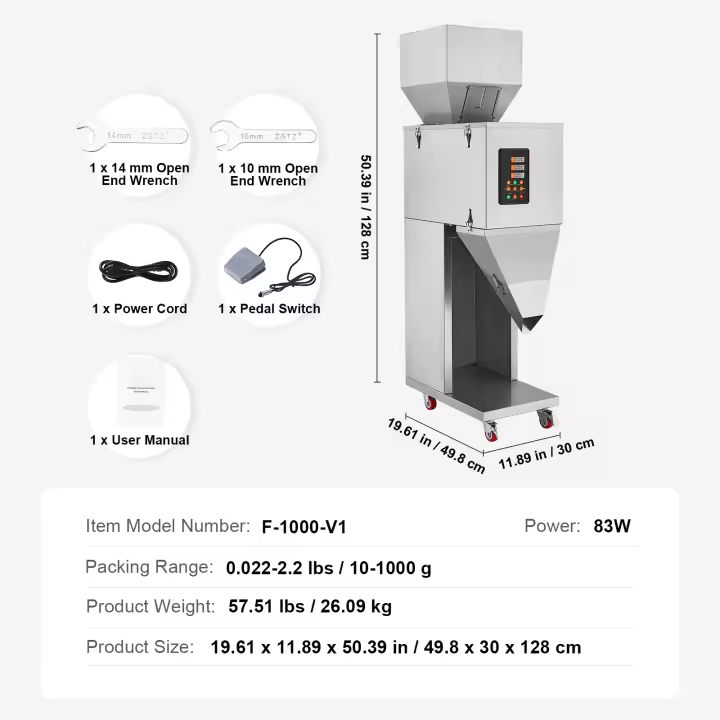 SucceBuy Máquina automática de llenado de partículas, llenadora de pesaje de acero inoxidable con pedal para frijoles, semillas, granos y té - 1