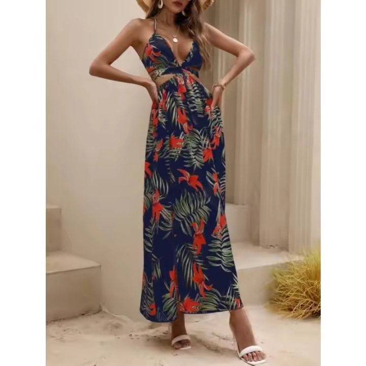 Nueva falda de mujer, estampada, sin espalda, de ence, con abertura - 1
