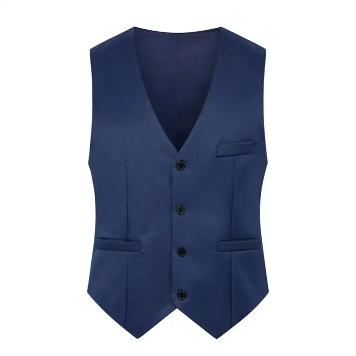 Chaleco de traje de Color puro para hombre, chaleco de negocios ajustado de un solo pecho, chaleco Formal con cuello en V para hombre, chaleco para hombre - 1