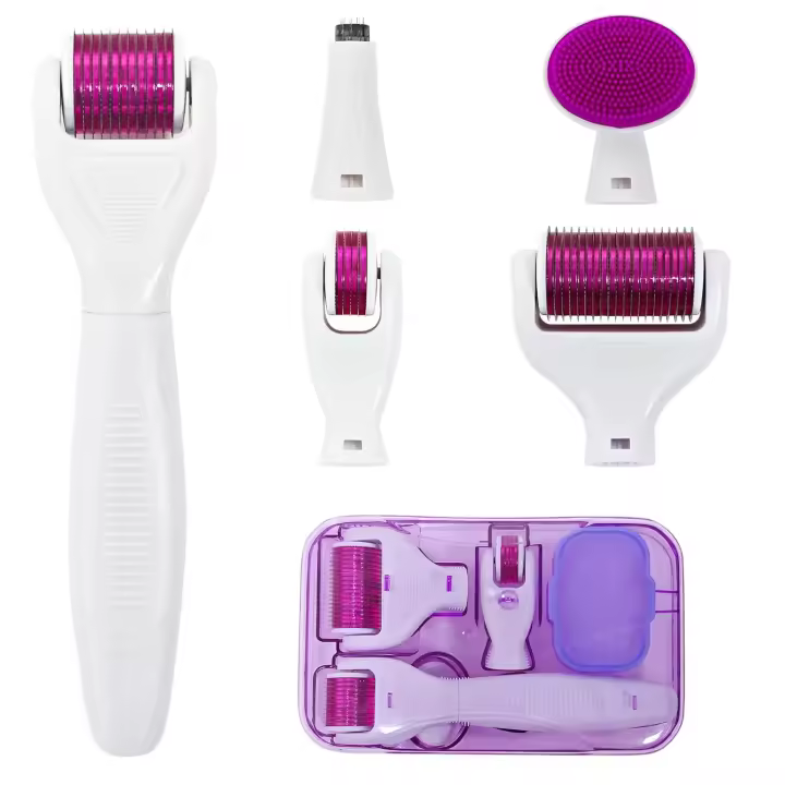 Derma Roller 6 en 1 Kit de Microneedles para Cabello y Barba 5 Cabezas Reemplazables - 1
