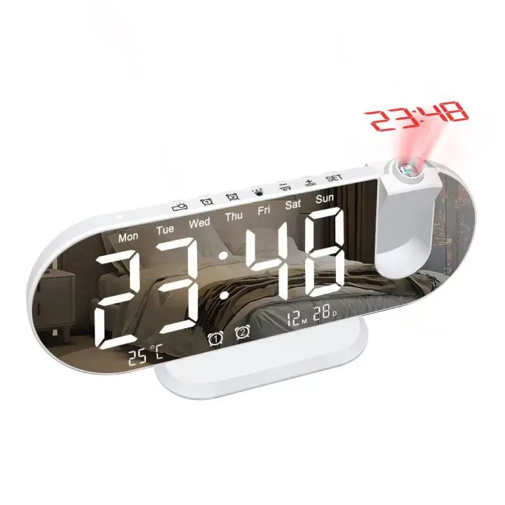 Reloj despertador Digital LED de mesa, relojes electrónicos de escritorio, despertador USB, Radio FM, proyector de tiempo, función de repetición - 1