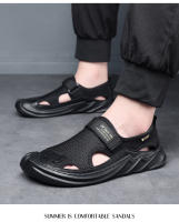 👍 🧡 🤞   Sandalias de hombre de cuero con bolsa de malla, puntera hueca, verano 2025, nuevas, transpirables, para exteriores, informales, zapatos de playa, con agujeros, estilo papá. - details 7